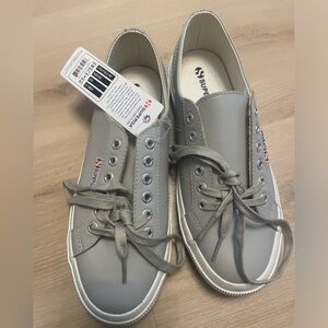 Brand New Superga 2750 Leather Fantasia Sneaker in Light Grey - Never Worn!